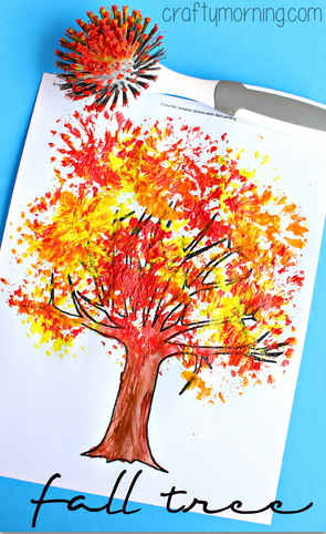 dish brush fall tree craft for kids - Representar la TARDOR amb diferentes tècniques